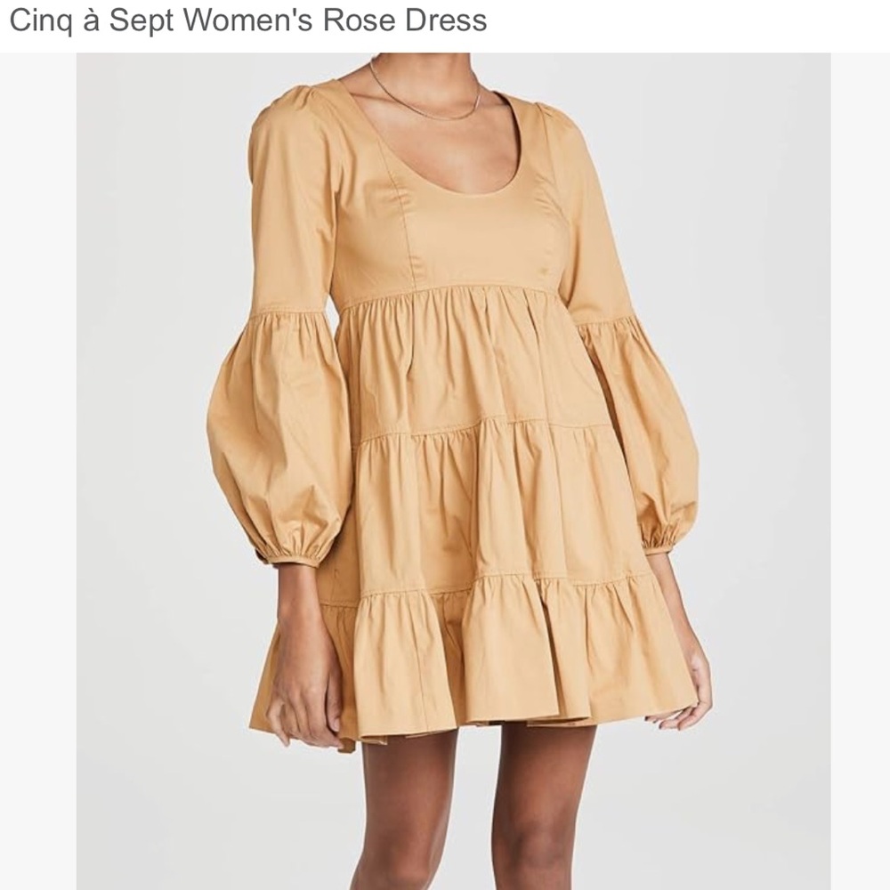 Tiered balloon sleeve scoop neck “Rose” babydoll dress by Cinq a Sept w pockets